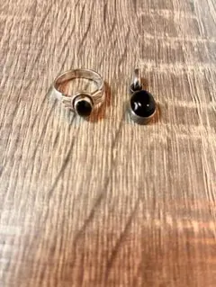 オニキスシルバーリングとペンダントトップセット