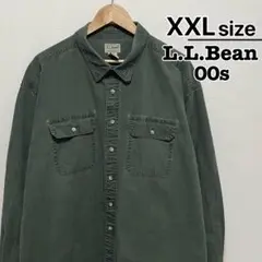 L.L.Bean　00s　コットンシャツ　2X　長袖　キャンバス　グリーン　無地