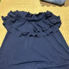 ネイビー フリル 半袖 トップス