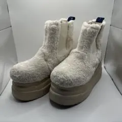 YOSUKE ファー 厚底 ショートブーツ ホワイト 23cm