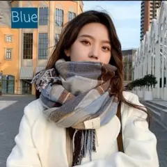 マフラー ブルー ストール 男女兼用 レディース タータンチェック