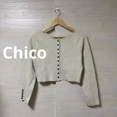 WHO'S WHO Chico★ミラノリブ配色ボタンチビカーデ クロップドのサムネイル