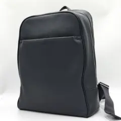 【良品】バリー リュック バックパック ビジネス ロゴ レザー シボ革 ネイビー