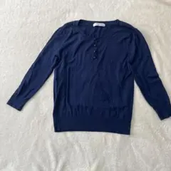 グラシア　ハニーズ　長袖ニット　薄手　ハーフボタン　コットン　ネイビー　Mサイズ