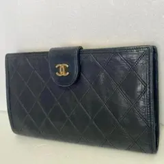 CHANEL シャネル マトラッセ ラムスキン がま口 長財布 ブラック