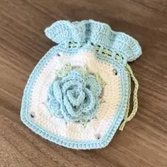 バラのポーチ 巾着ポーチ かぎ針編み ハンドメイド 編み物