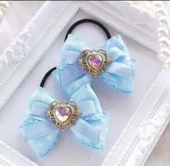 SALE(200)ゆめかわ プリンセス リボン ヘアゴム♡ハンドメイド 姫 水色