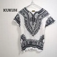 海外古着 1点物 KUKUH 刺繍入り 半袖シャツ 白黒