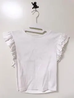 ZARA フリル ノースリーブ トップス　ホワイト