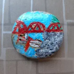石ころアート　四万十川　赤鉄橋　赤とんぼ