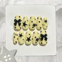 ネイルチップ つけ爪 韓国 ドット 星 黄色 ウィッシュコア バレエコア