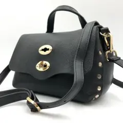 【極美品】ザネラート ハンドバッグ 2way ポスティーナ スタッズ レザー 黒のサムネイル