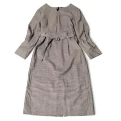 美品　アンタイトル　千鳥格子ロングワンピース　ベルト付き　フレア　大きめ　日本製