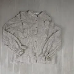 しまむら Amista チェック柄フリル長袖シャツ Lサイズ