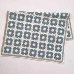 グラニースクエア ブランケット 手編み 北欧風 花モチーフ 一点もの