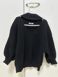 MURUA ブラック Vネック バルーンスリーブ ニット