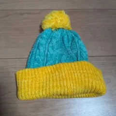 Bamboo ケーブル編みニット帽 青と黄色
