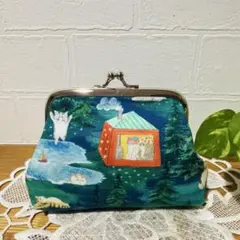 ハンドメイド がま口ポーチ ユキエモン サウナフロック グリーン