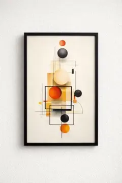 モダン抽象アートポスター A4縦 額付き ブラックフレーム 幾何学デザイン