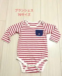 ブランシェス　赤と白のストライプロンパース