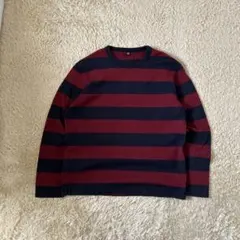 00s】y2k uniqlo ロンt 太ボーダー　赤×紺　cityboy 短丈