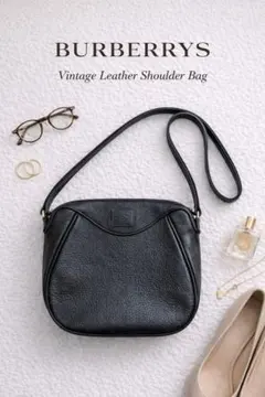 BURBERRYヴィンテージレザーショルダーバッグブラックノバチェック
