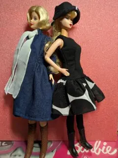 バービー着せ替え人形用アウトフィット 黒と白のドット柄とデニム Jill様用