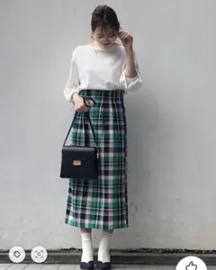 fifth カラーチェックバックスリットタイトスカート グリーン