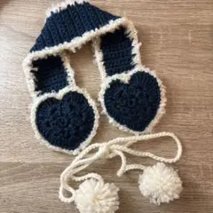 ハンドメイド 編み物 イヤーマフ ネイビー×アイボリー