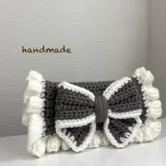 ハンドメイド リボンペンケース 編み物 ポーチ