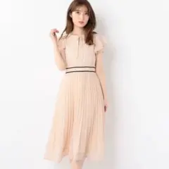 MISCH MASCH 配色ラインプリーツワンピース　M ベージュ