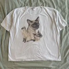 猫プリント ヴィンテージTシャツ