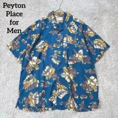 Peyton Place for Men　アロハシャツ　ハワイアン　シルク混　青
