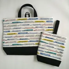 【m&m様専用】レッスンバッグ　上履き入れ　はたらくくるま　生成り　ブラック