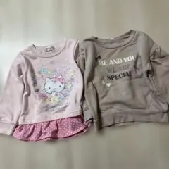 ハローキティ、リボン柄トレーナー 100cm 2枚セット　ピンク