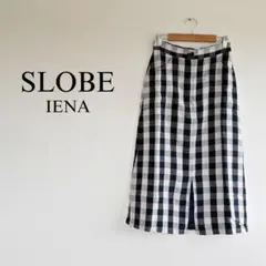 SLOBE IENA リネン混　セミタイトスカート　裏地有　麻　チェックスカート