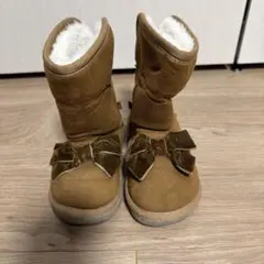 ブラウン リボン付きファーブーツ16㎝