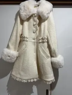 LIZLISA ビジューリボンミニ丈Aラインコート ホワイト