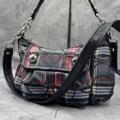 希少 y2k COACH コーチ チェック ラメ グランジ ブラック ポピー 