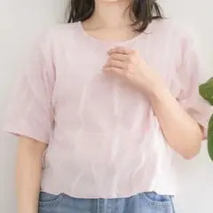 レトロガール　パフスリープクシュクシュトップス　ピンク