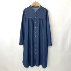Syrup. シロップ ノーカラーデニムシャツワンピース M ブルー