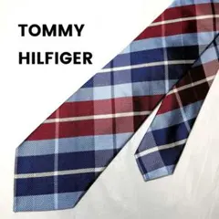 極美品　TOMMY HILFIGER　チェック柄 ネクタイ 赤 青　イタリア製