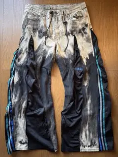 リメイク デニムパンツ ワイド 袴 アディダス 黒 W32 フェード