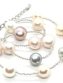 【大珠テリ強】本真珠11mmマルチカラーパールネックレス K18金WG箔　超希少