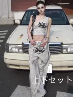 BADBLOOD 韓国ストリート セットアップ ワイドデニム リンガーT 韓国