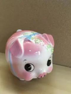 陶器製豚貯金箱 花の装飾付き⚫︎当時物⚫︎昭和レトロ