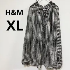 H&M 【XL】ブラウス 波模様 シャーリング 長袖 シースルー 古着
