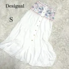 リネン混 ペイズリー ロングスカート Sサイズ ホワイト デシグアルのサムネイル