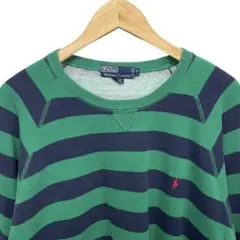 90s ラルフローレン 刺繍 ロゴ 前V ガゼット ボーダー スウェット L