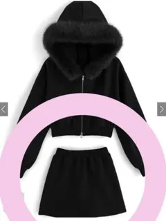 ⚠︎スカートのみ⚠︎ファーフードジップパーカー ミニスカートセットアップ tu935